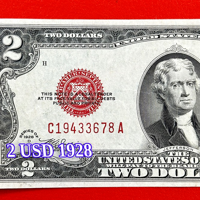 2 usd 1928 mộc đỏ, seri đỏ