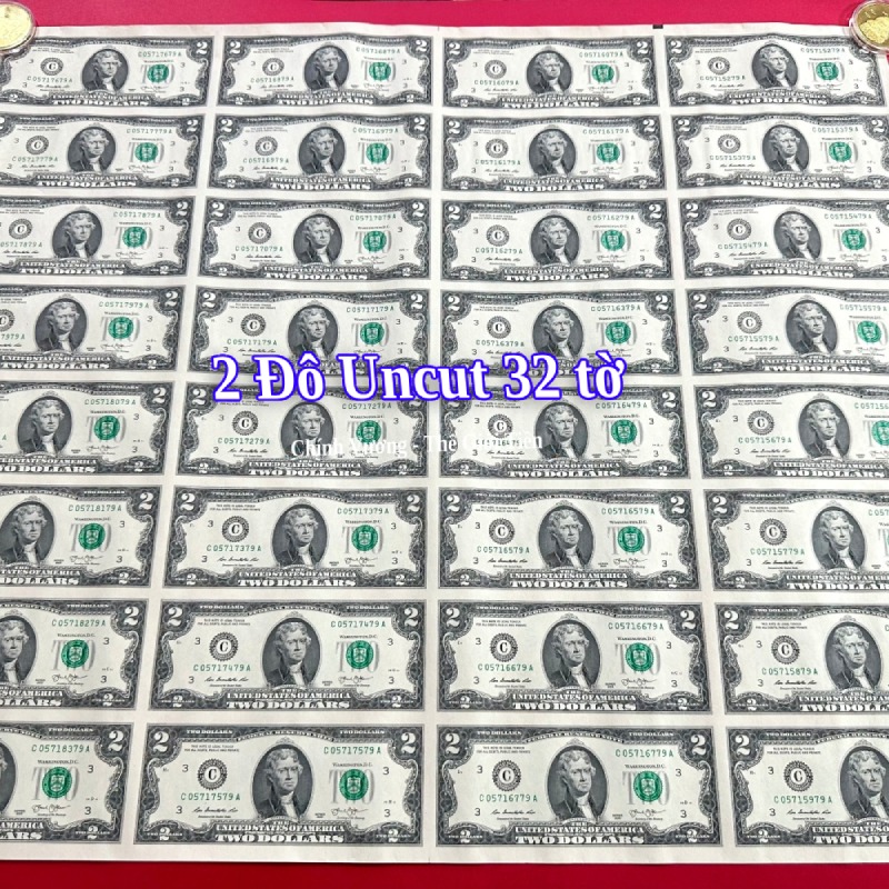 2 đô uncut 32 tờ dính liền