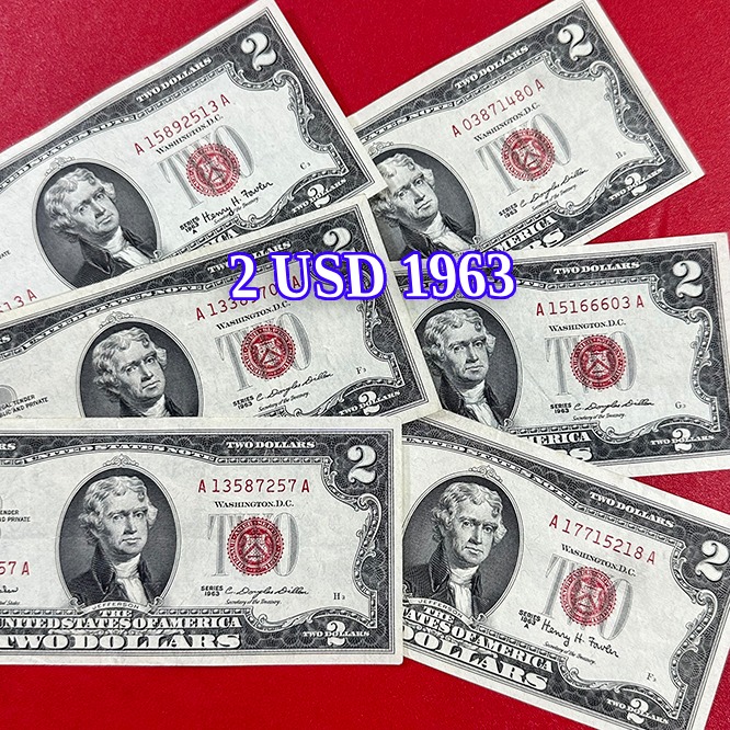 2 usd 1963 mộc đỏ, seri đỏ